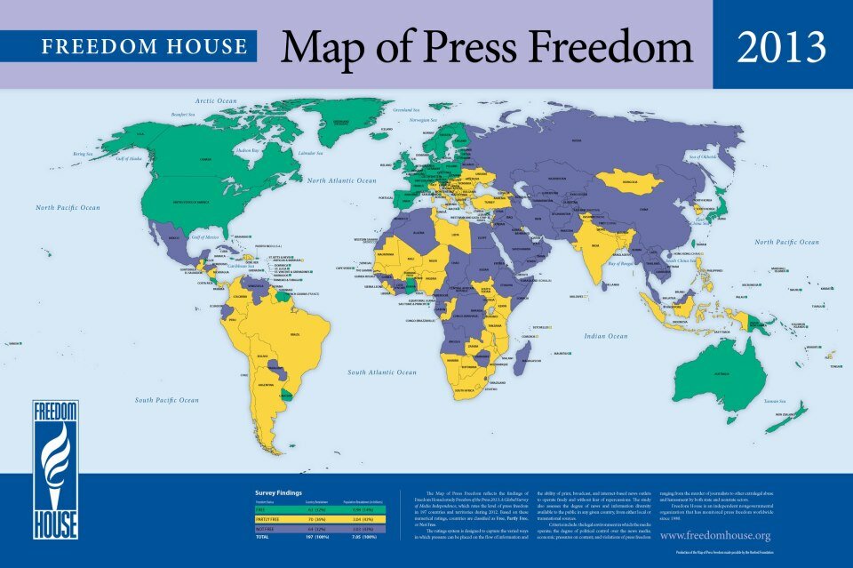 Mapa wolności mediów wedłgu Freedom House. Źródło: facebook.com/FreedomHouseDC