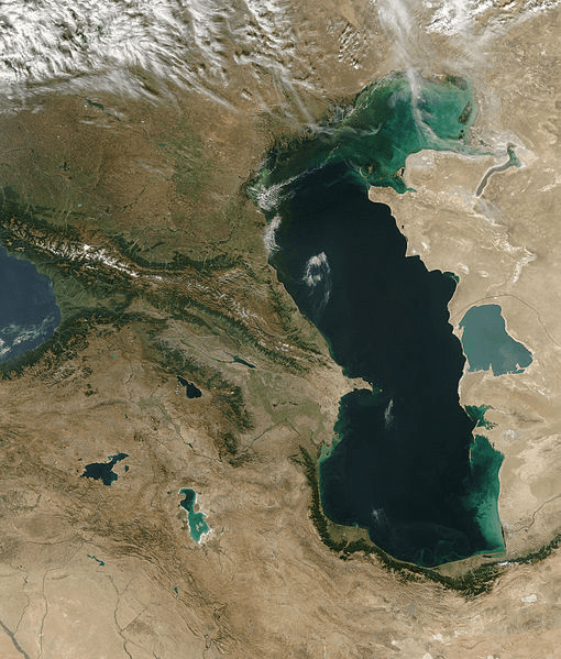 The Caspian Sea and South Caucasus. Author: NASA MODIS / Aqua satellite, source: Wikimedia Commons