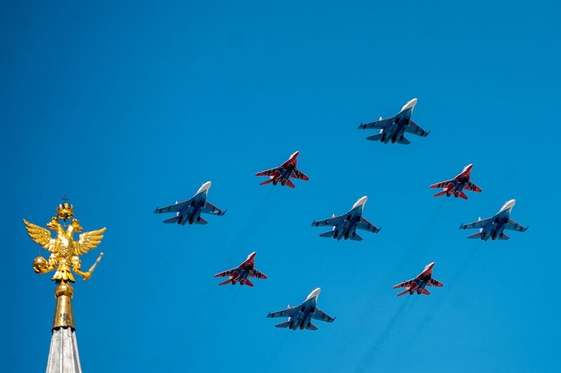 Mig-29 and Su-27 at the general rehearsal parade in Moscow. Author: Dmitriy Fomin, source: Flickr